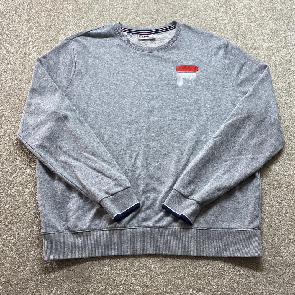 Fila Sweatshirt Mens 2XL Gray Crewneck Pullover Logo Casual Athletic 80s Style